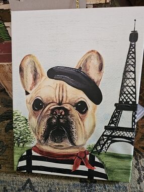 Parisian French Bulldog Canvas Art - Beige, Black, Red